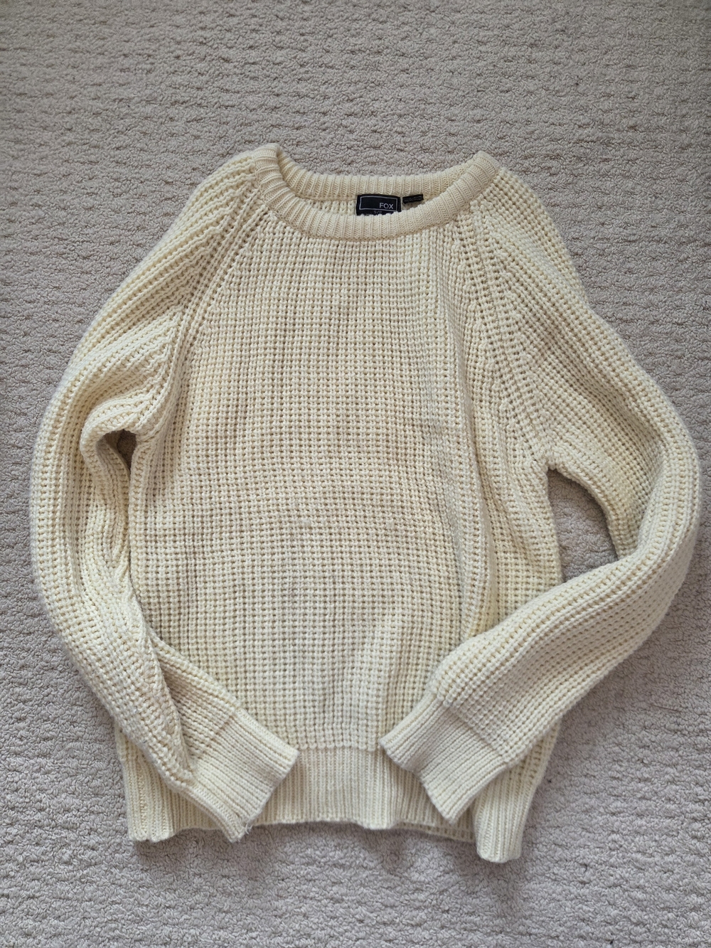 Fox Butter Yellow Waffle-Knit Crewneck Sweater